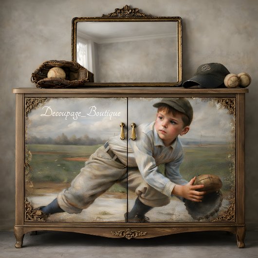 Vintager Baseball-Boy-Dekoupage Seidenpapier