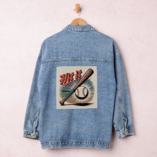 Vintager Baseball "Hit It" Retro Sports Jeansjacke