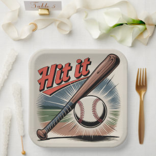 Vintager Baseball "Hit It" Retro Sports Pappteller