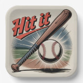 Vintager Baseball "Hit It" Retro Sports Pappteller (Vorderseite)