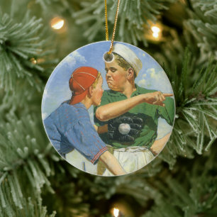 Vintager Baseball, Kinder, Sportler Keramik Ornament