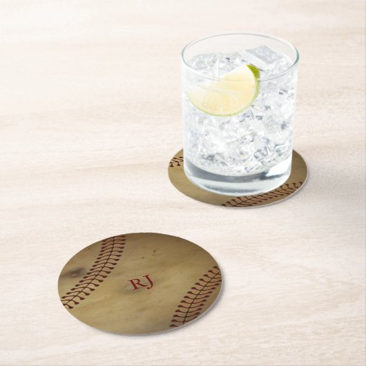 Vintager Baseball mit Name Runder Pappuntersetzer (Vor Ort)