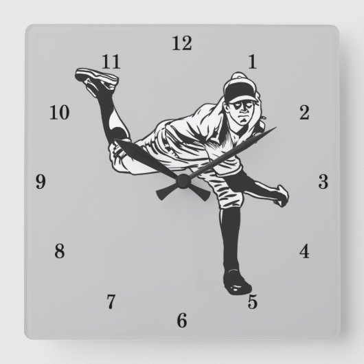 Vintager Baseball-Player Quadratische Wanduhr (Vorderseite)