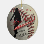 Vintager Baseball ⚾ Player - Rot Keramikornament (Links)