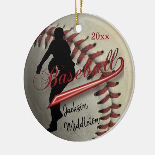 Vintager Baseball ⚾ Player - Rot Keramikornament (Links)