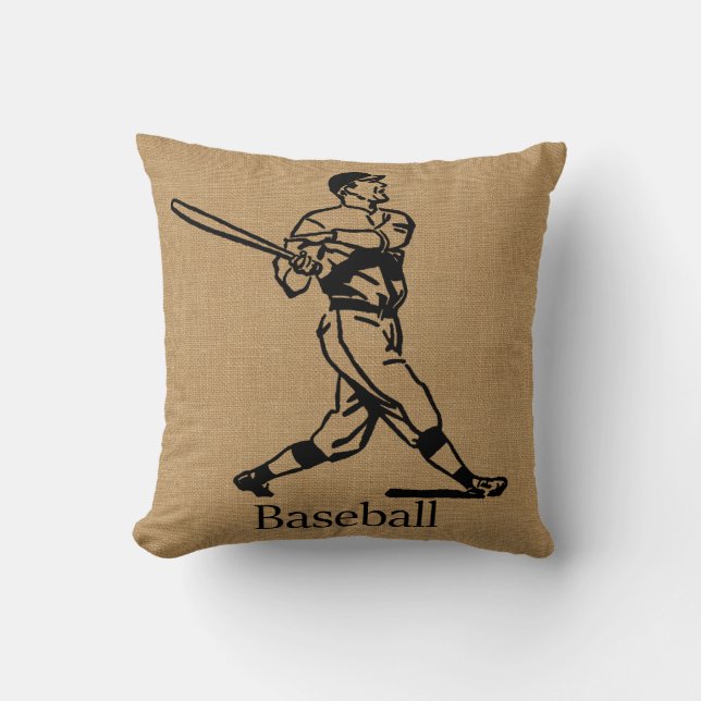 Vintager Baseball-Spieler auf Leinwand-Blick Kissen (Vorderseite)