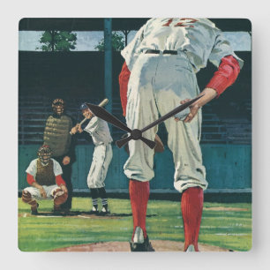 Vintager Baseball-Spieler-Spieler-Spieler-Spieler Quadratische Wanduhr