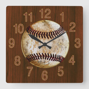 Vintager Baseballholz sieht Baseballschuppen aus Quadratische Wanduhr