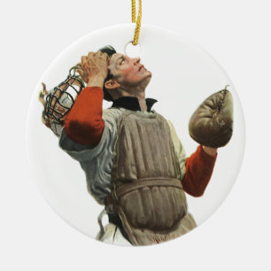 Vintager Baseballspieler, Catcher-Look Keramik Ornament