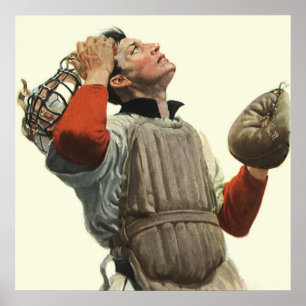 Vintager Baseballspieler, Catcher-Look Poster