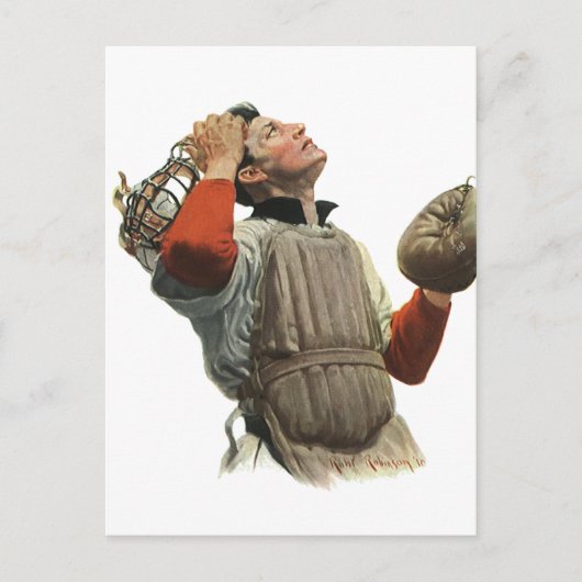 Vintager Baseballspieler, Catcher-Look Postkarte (Vorderseite)