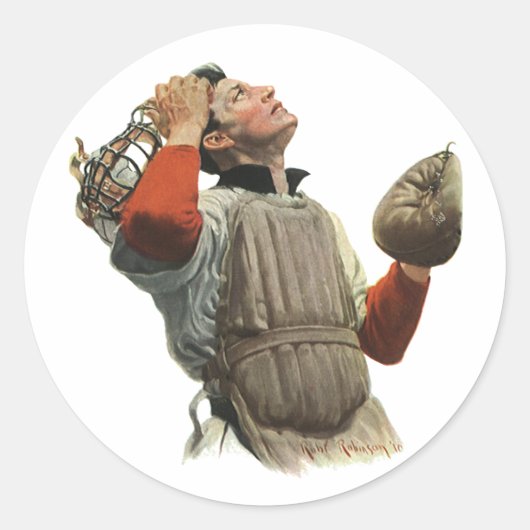 Vintager Baseballspieler, Catcher-Look Runder Aufkleber (Vorderseite)