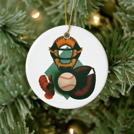 Vintager Baseballspieler, Mitt Keramik Ornament (Baum)