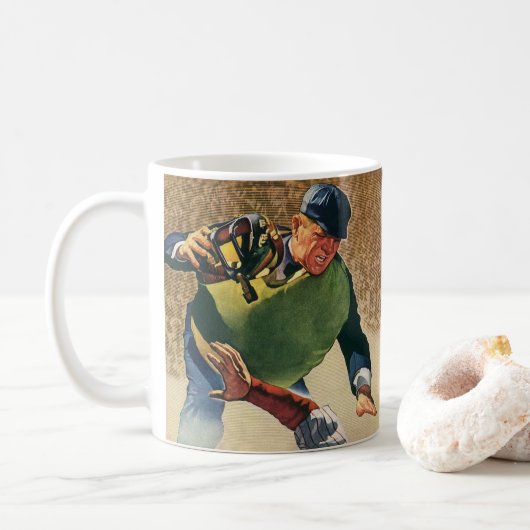 Vintager Baseballspieler, Umpire Kaffeetasse (Mit Donut)