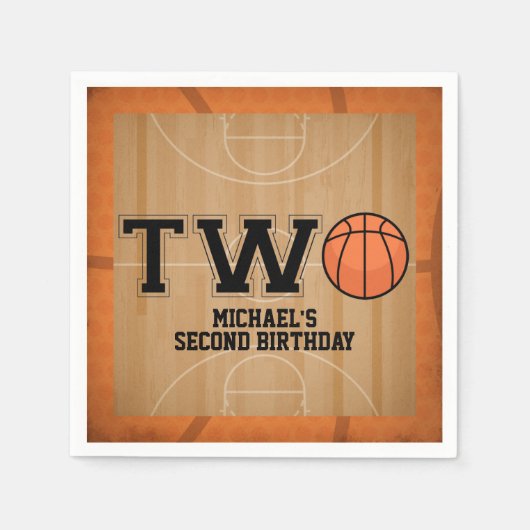 Vintager Basketball 2. Geburtstag Serviette (Vorderseite)