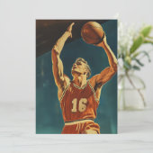 Vintager Basketball-Aktionsshot Einladung (Stehend Vorderseite)