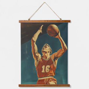 Vintager Basketball-Aktionsshot Wandteppich Mit Holzrahmen