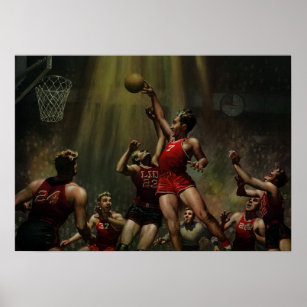Vintager Basketball, Spieler im Spiel Poster