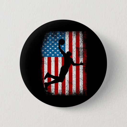 Vintager Basketball unter amerikanischer Flagge 4. Button (Vorderseite)