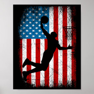 Vintager Basketball unter amerikanischer Flagge 4. Poster