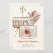 Vintager Bassinet Pampas Foto Geburtserklärung Einladung (Vorne/Hinten)