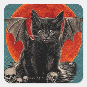Vintager Batcat Spooky Happy Halloween Quadratischer Aufkleber