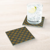 Vintager Batik-Stil auf Braun. Glasuntersetzer (Schrägansicht)