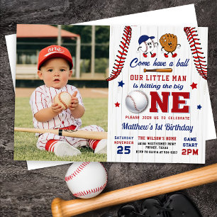 Vintager Batter Up Baseball 1. Geburtstag Foto Einladung