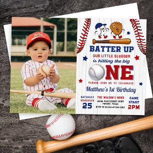 Vintager Batter Up Baseball 1. Geburtstag Foto Einladung