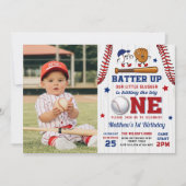 Vintager Batter Up Baseball 1. Geburtstag Foto Einladung (Vorderseite)