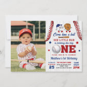 Vintager Batter Up Baseball 1. Geburtstag Foto Einladung (Vorderseite)