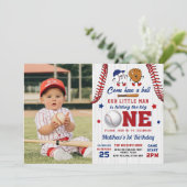 Vintager Batter Up Baseball 1. Geburtstag Foto Einladung (Stehend Vorderseite)