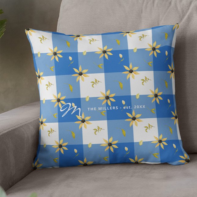 Vintager Bauernhof Blumenblau Büffel Karo Werfen Kissen (Von Creator hochgeladen)