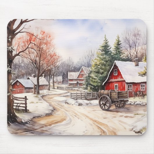 Vintager Bauernhof im Winter Mousepad (Vorne)