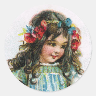 Vintager Bauernhof-Mädchen-tragender Runder Aufkleber
