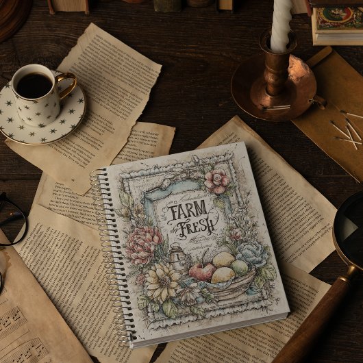 Vintager Bauernhof Muster für frische Früchte und  Notizblock