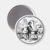 Vintager Bauernhof Waschsalon Illustration Weiß Magnet (Vorderseite/Rückseite)