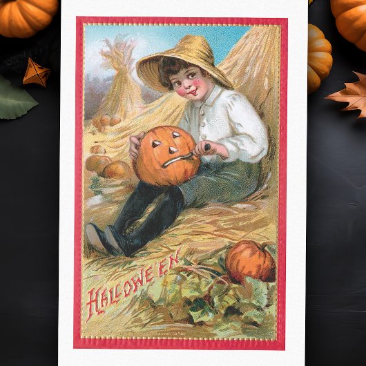 Vintager Bauernjunge Carving Halloween Pumpkin Seidenpapier