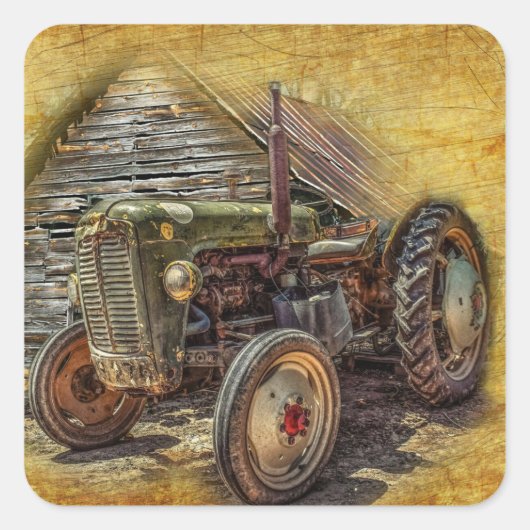 Vintager Bauerntraktor Quadratischer Aufkleber (Vorderseite)