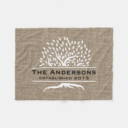 Vintager Baum-rustikaler Leinwand-Familienname Fleecedecke (Vorderseite (Horizontal))