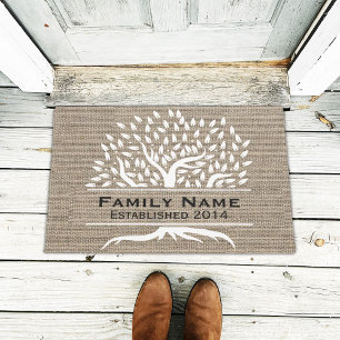 Vintager Baum-rustikaler Leinwand-Familienname Fußmatte