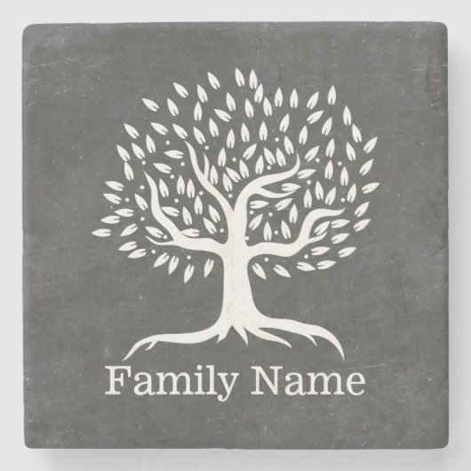 Vintager Baum-rustikaler Tafel-Familienname Steinuntersetzer (Vorderseite)