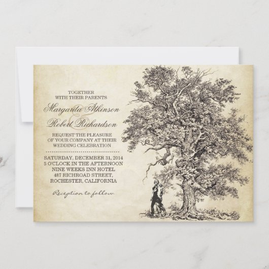 Vintager Baum und Ehepaar - Einladungen (Vorderseite)
