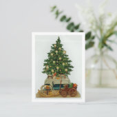 Vintager Baum und Holzspielzeug Feiertagspostkarte (Stehend Vorderseite)