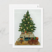 Vintager Baum und Holzspielzeug Feiertagspostkarte (Vorne/Hinten)