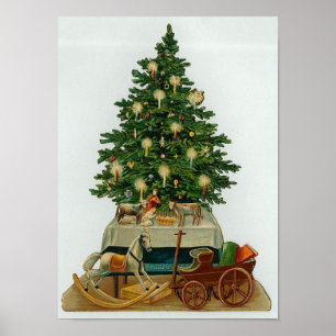 Vintager Baum und Holzspielzeug Poster