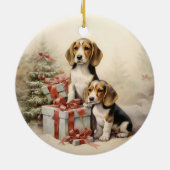 Vintager Beagle Weihnachten Keramik Ornament (Hinten)