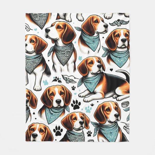 Vintager Beagle Welpe nahtlos Fleecedecke (Vorderseite)