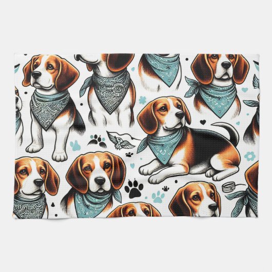 Vintager Beagle Welpe nahtlos Geschirrtuch (Horizontal)
