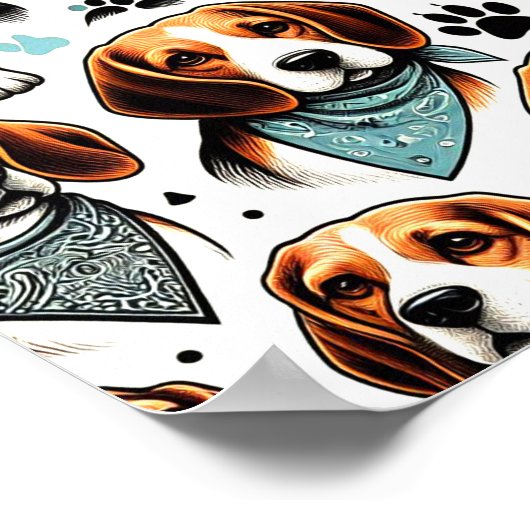 Vintager Beagle Welpe nahtlos Poster (Ecke)